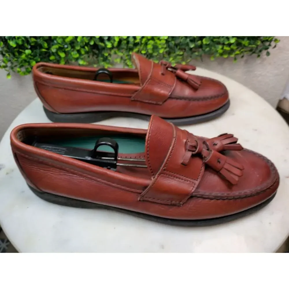Sebago Lite Tassel Loafers Brown Leather Men's US 9.5 D Made in USA Vintage